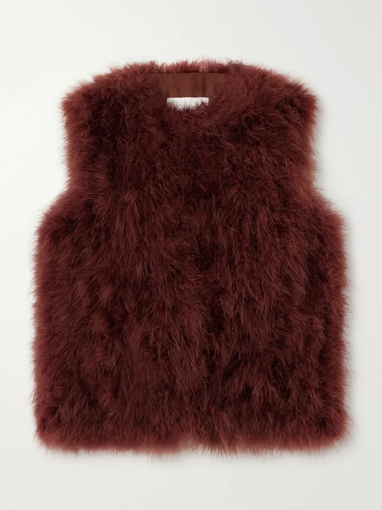 Feather-embellished silk vest