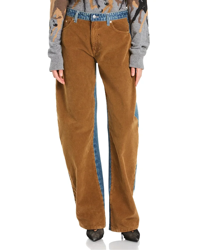 Corduroy Mixed Curved Jeans in Mix Denim and Corduroy