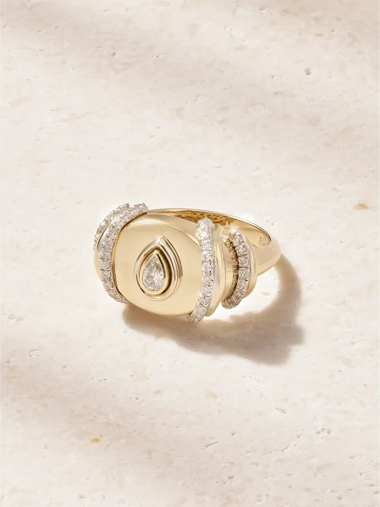 Sun Down 18-karat gold diamond pinky ring