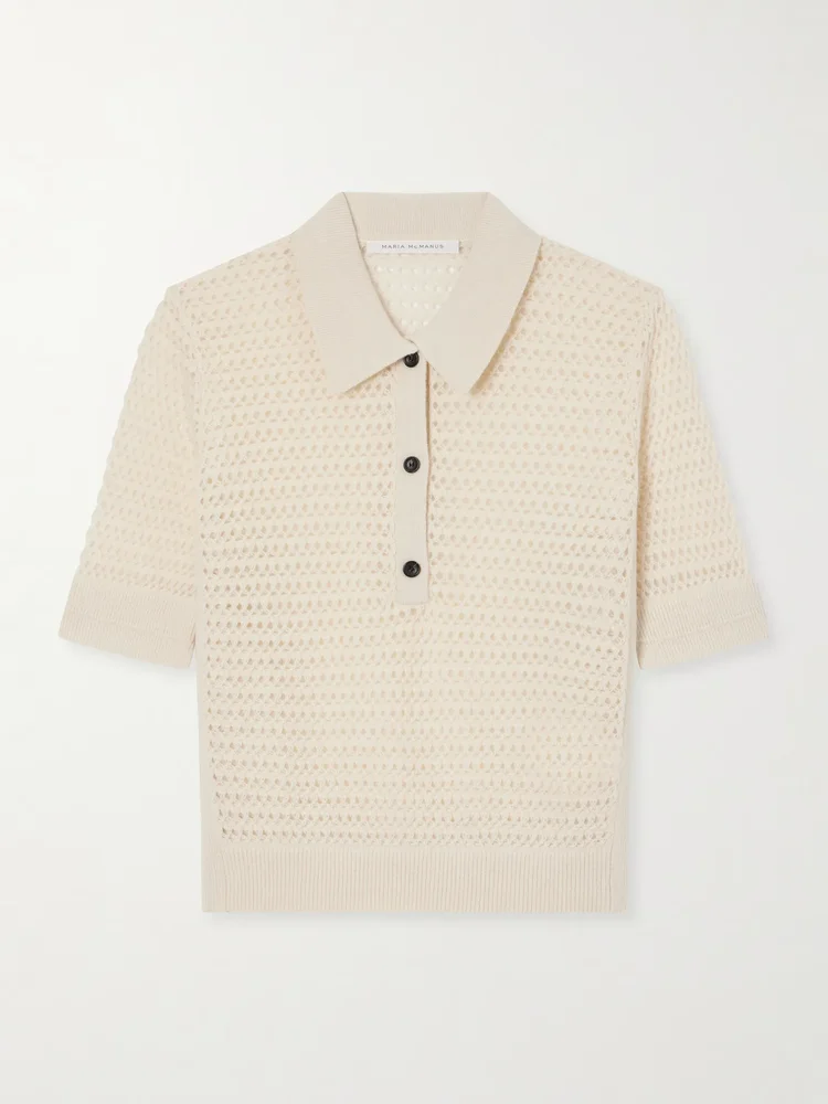 Cashmere and cotton-blend crocheted polo shirt