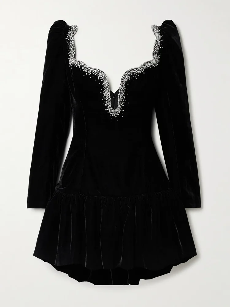 Edie embellished scalloped velvet mini dress