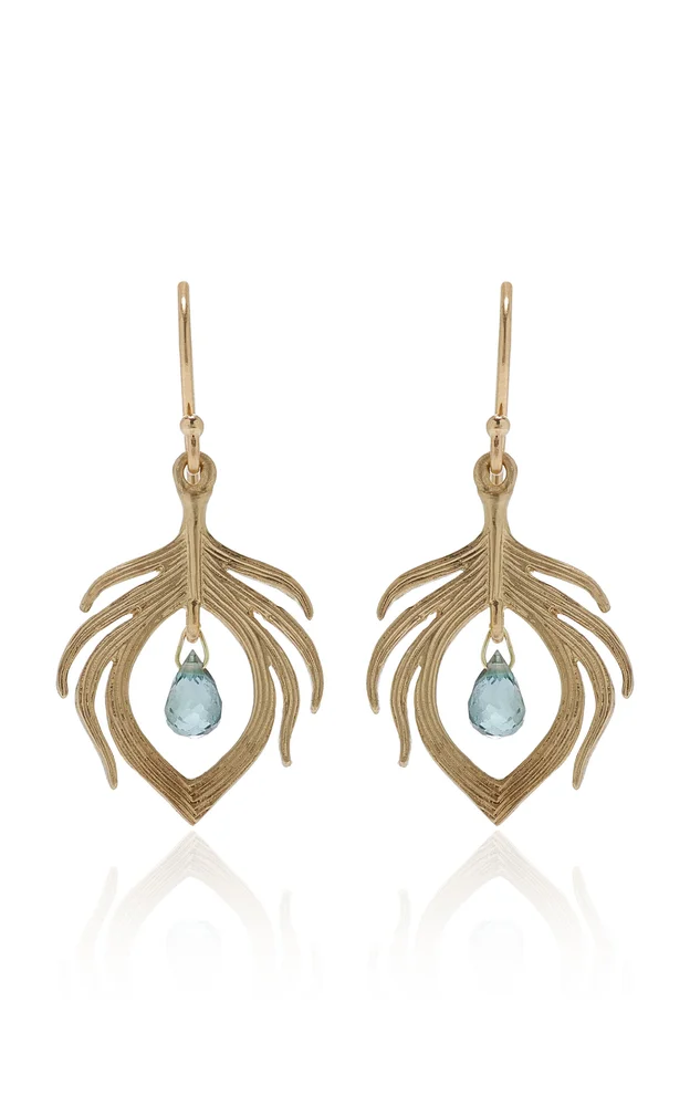Tiny Peacock Feathers with Spinel Earrings