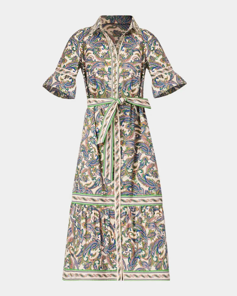 Alix Flounce Paisley-Print Midi Dress