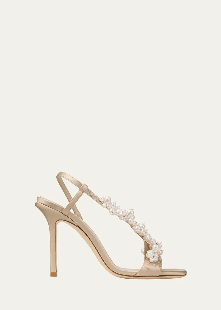 100mm Irina Pearly Asymmetric Satin Sandals
