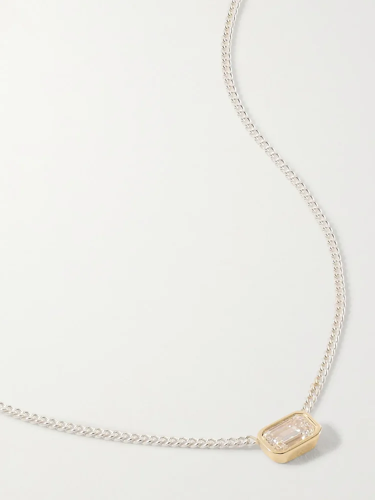 14-karat gold and sterling silver diamond necklace