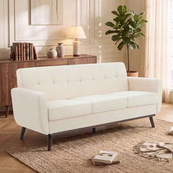 Cattaleya 78" Mid Century Modern Linen Upholstered Square Arms Sofa