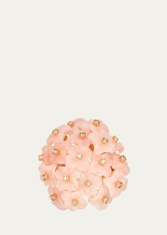 18K Pink Opal Flower Ring with Diamonds