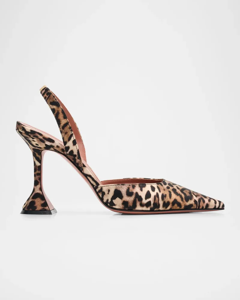 95mm Holli Leopard-Printed Satin Slingback Pumps