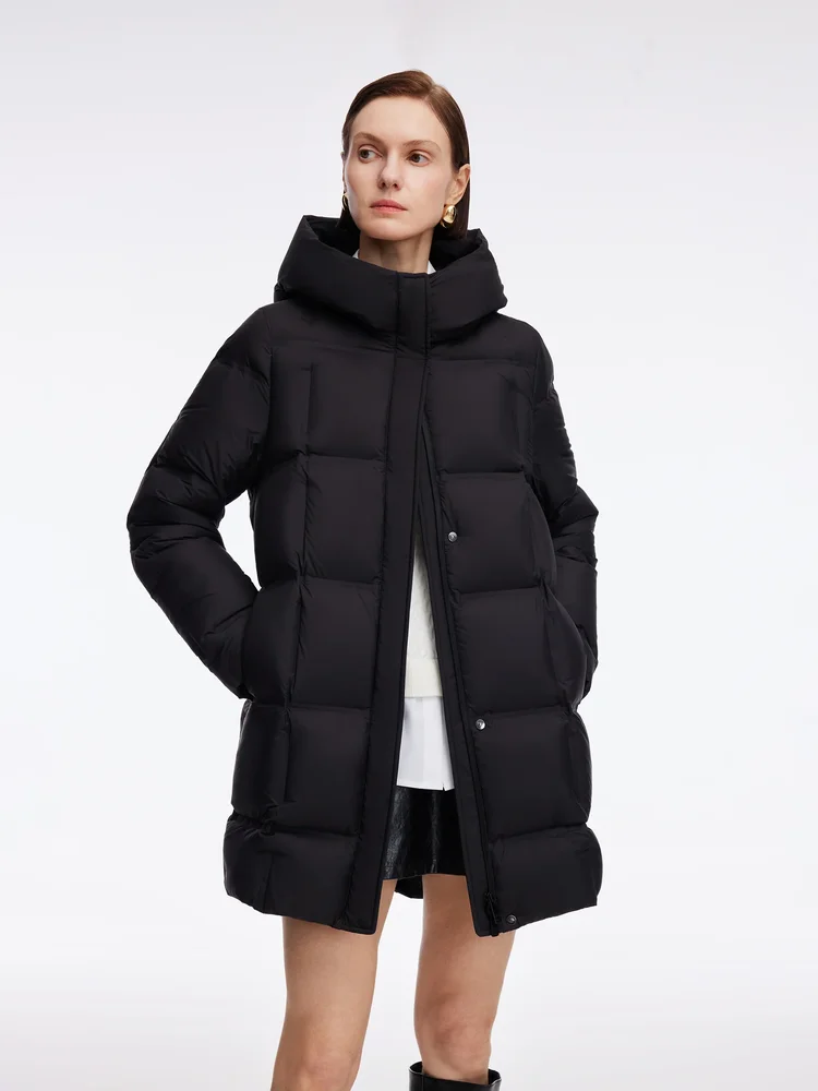 Windproof H-Line Hooded Goose Down Coat