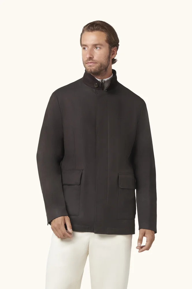 Wool Field Jacket with Suede Details