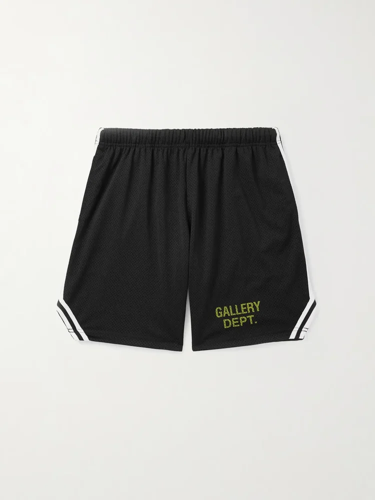 Venice Court Wide-Leg Logo-Print Webbing-Trimmed Mesh Shorts