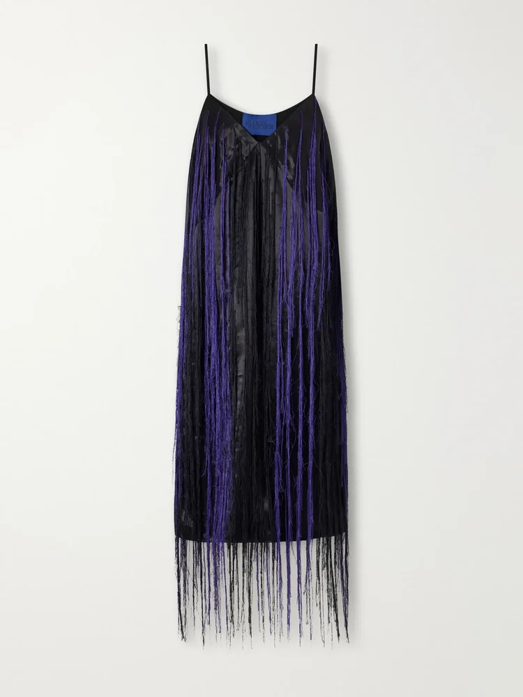 Katia fringed satin-twill midi dress