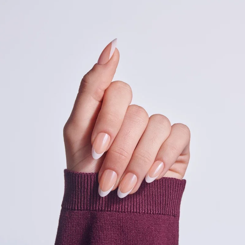 Salon French Tip Press-On Fake Nails Medium Almond - Delight - 25ct