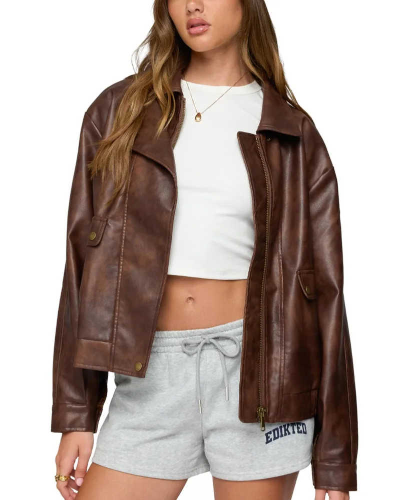Ardella Oversized Faux Leather Jacket