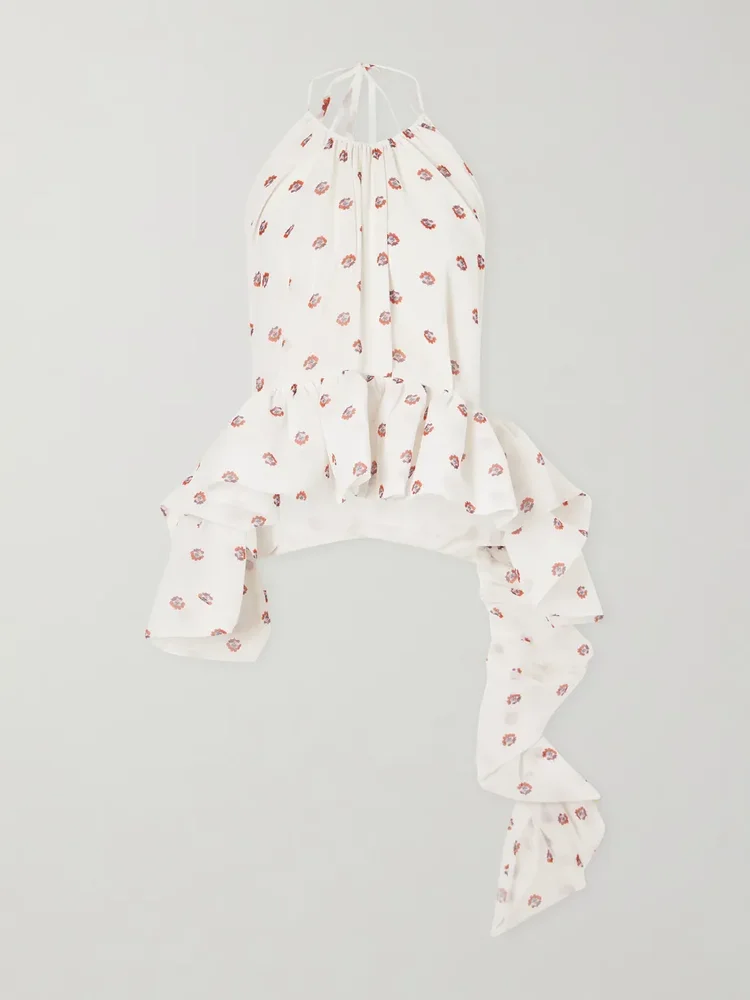 Tamara printed silk-chiffon peplum blouse
