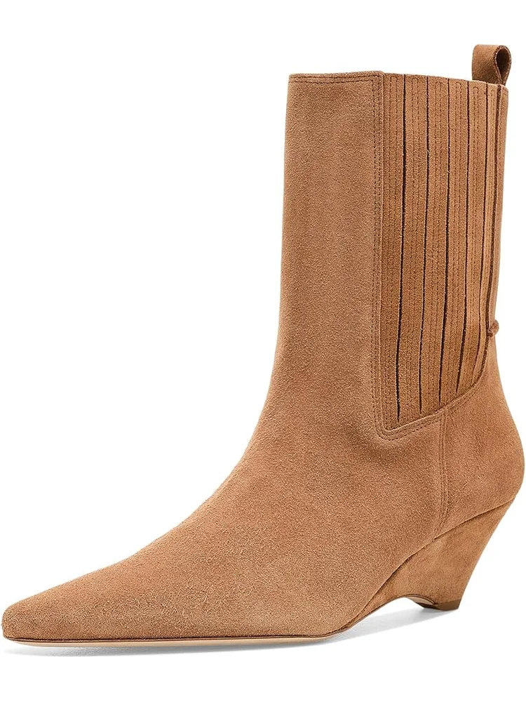 Parker Curved Wedge Suede Chelsea Boots