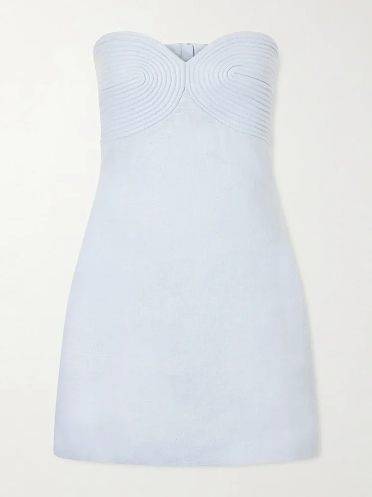 Amari Ama strapless embroidered linen mini dress