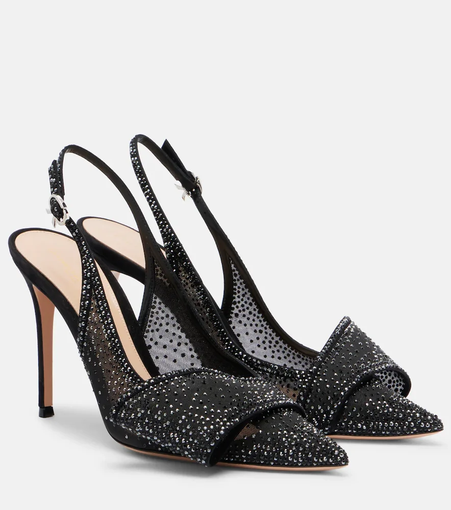 Crystal embellished slingback pumps