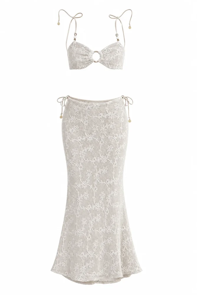 Lace Top and Tie Side Maxi Skirt Set
