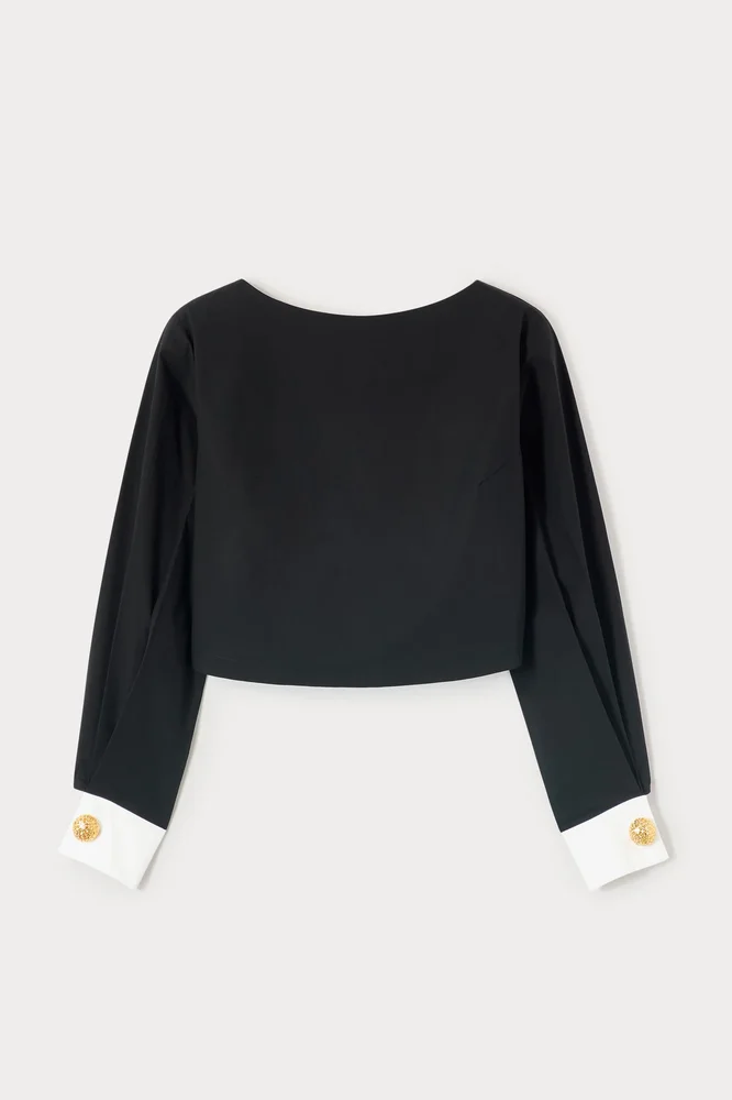 Black Cotton Top with Contrast Cuffs