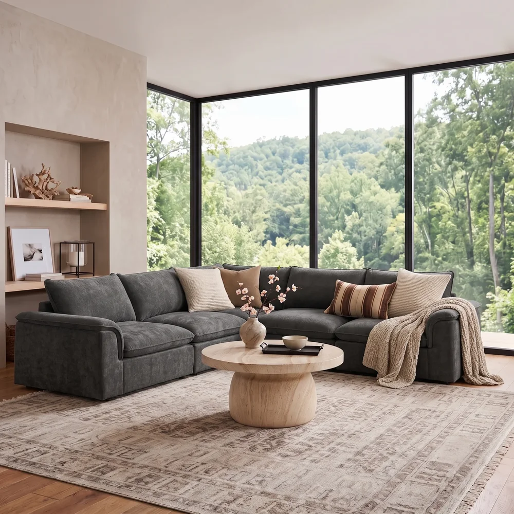 Cioffi 114"W Oversized L Shaped 5 Piece Down Blend Modular Cloud Sectional Sofa