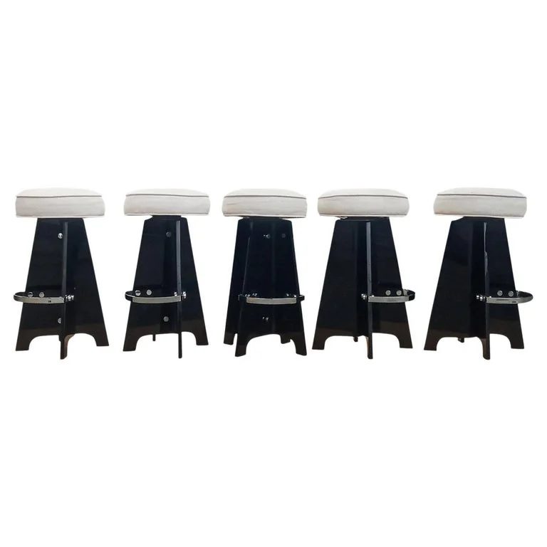 Verano Space-Age 5 Black Folded Lucite Acrylic Swivel Bar Stools 1970s Originals