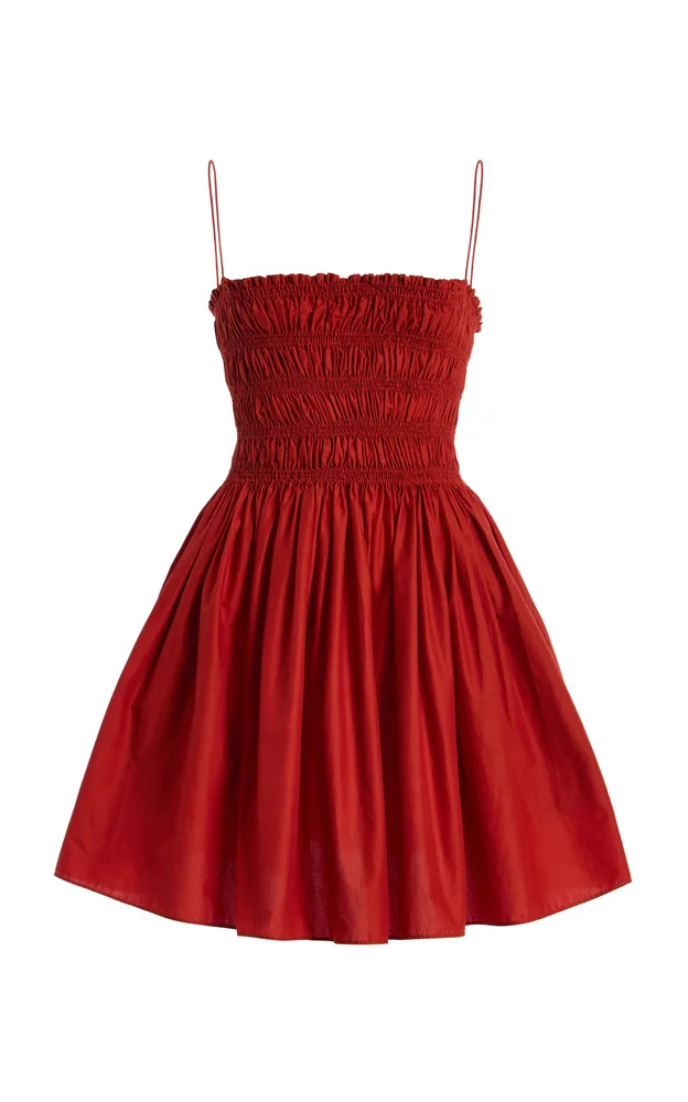 Shirred-Bodice Cotton Mini Dress