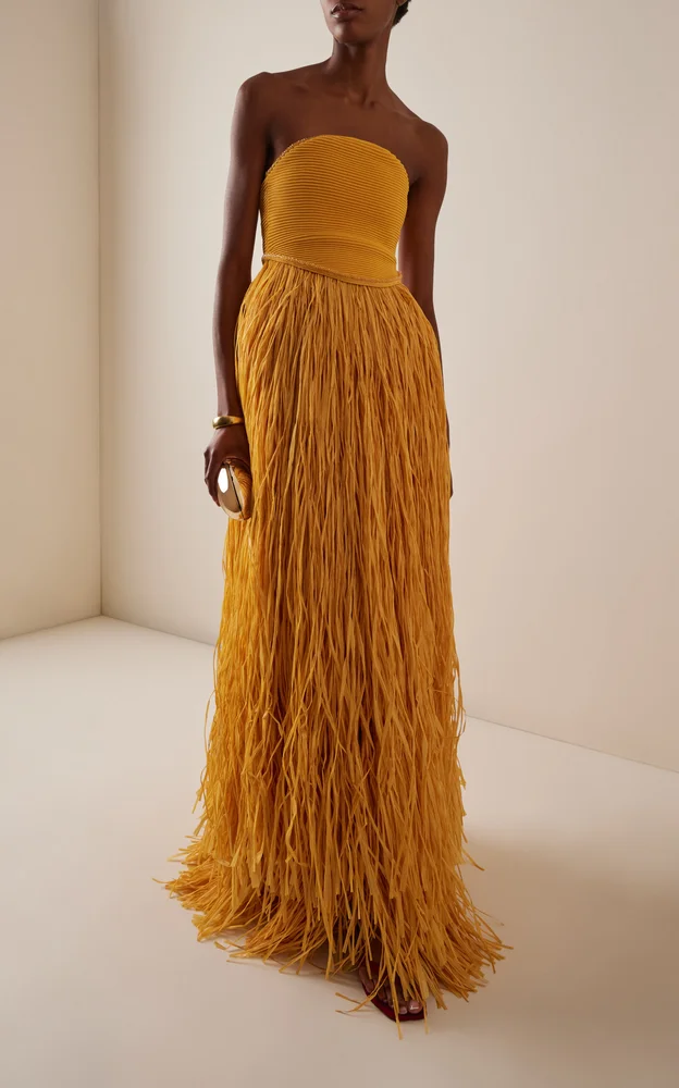 Florentia Raffia Fringe Maxi Dress