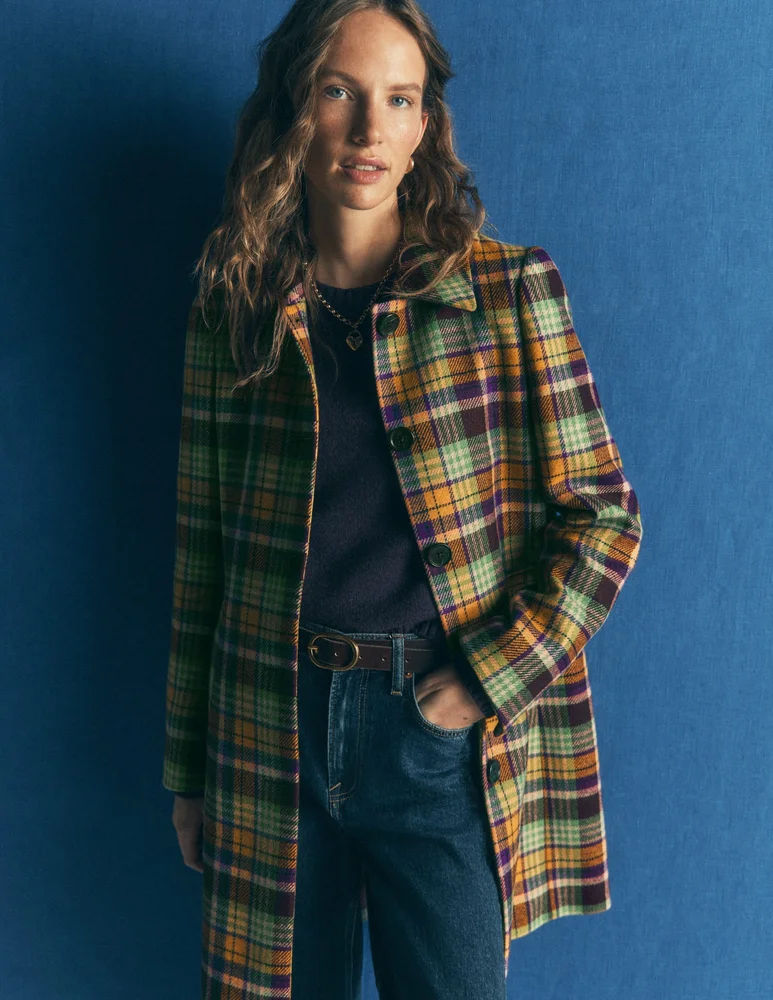 Aylesford Wool Coat-Yellow, Maroon Multi Check