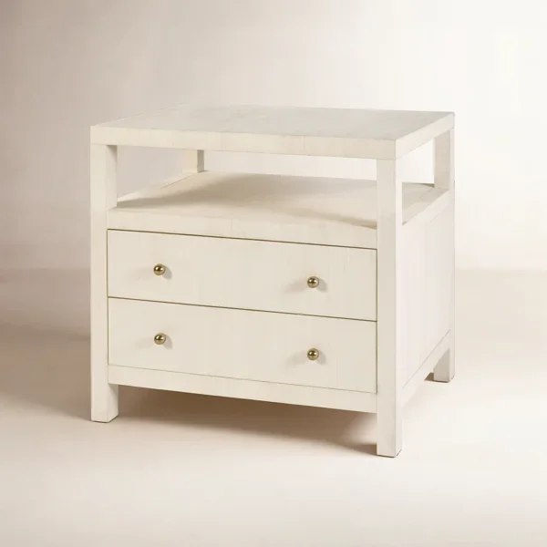 Celine 28-inch W Raffia 2-Drawer Nightstand With Shelf, Beige