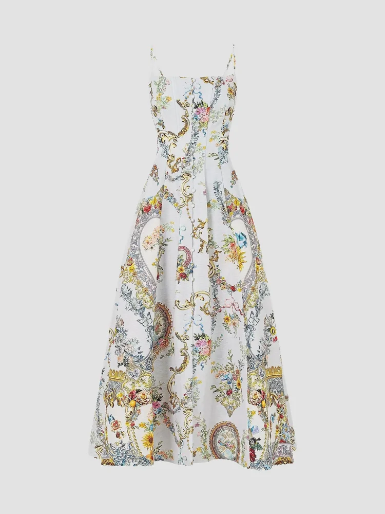 Seville Printed Bustier Tea-Length Dress