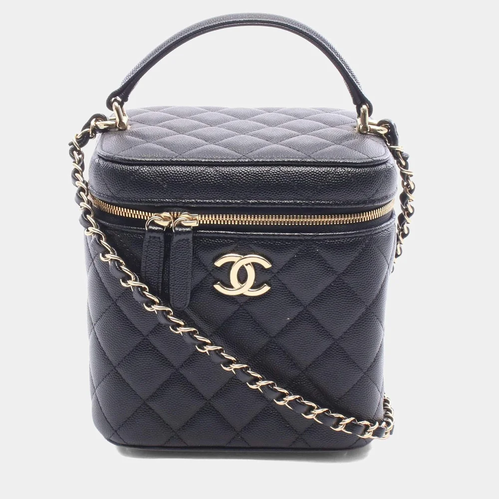 Matelasse Vanity Case AS2362 Black Caviar Leather Shoulder Bag