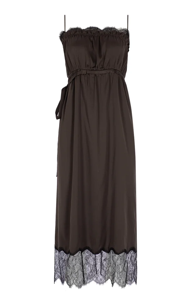 Lace-Trimmed Silk Midi Dress