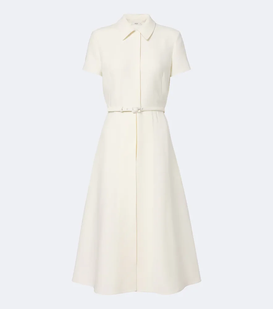 Belted wool and silk midi dress