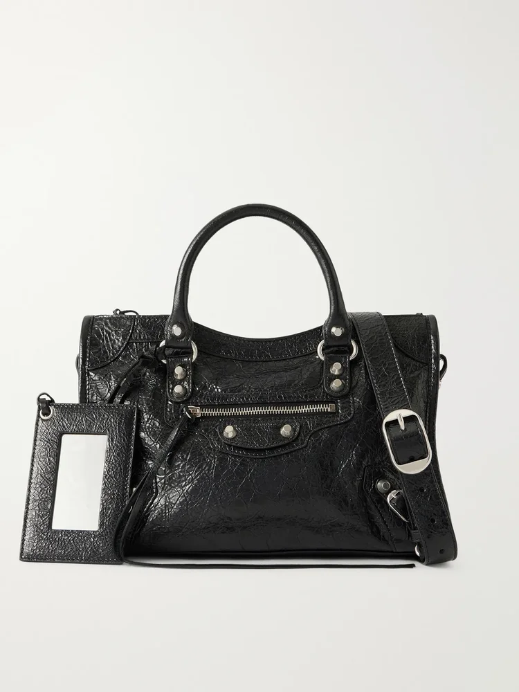 Balenciaga Le City crinkled glossed-leather shoulder bag