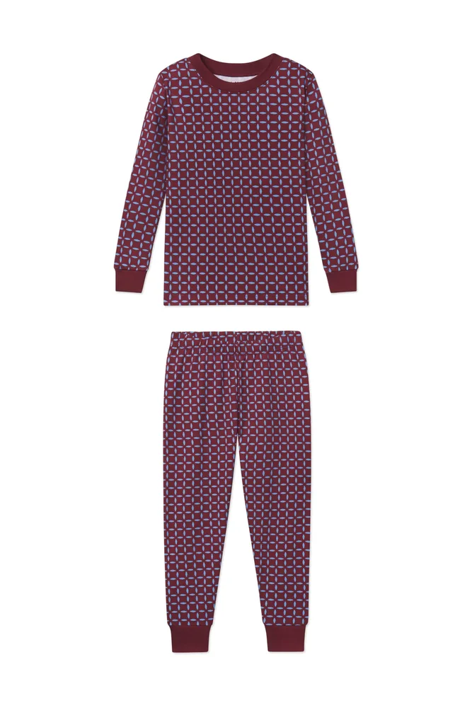 Kids Long-Long Set in Burgundy Starbursts