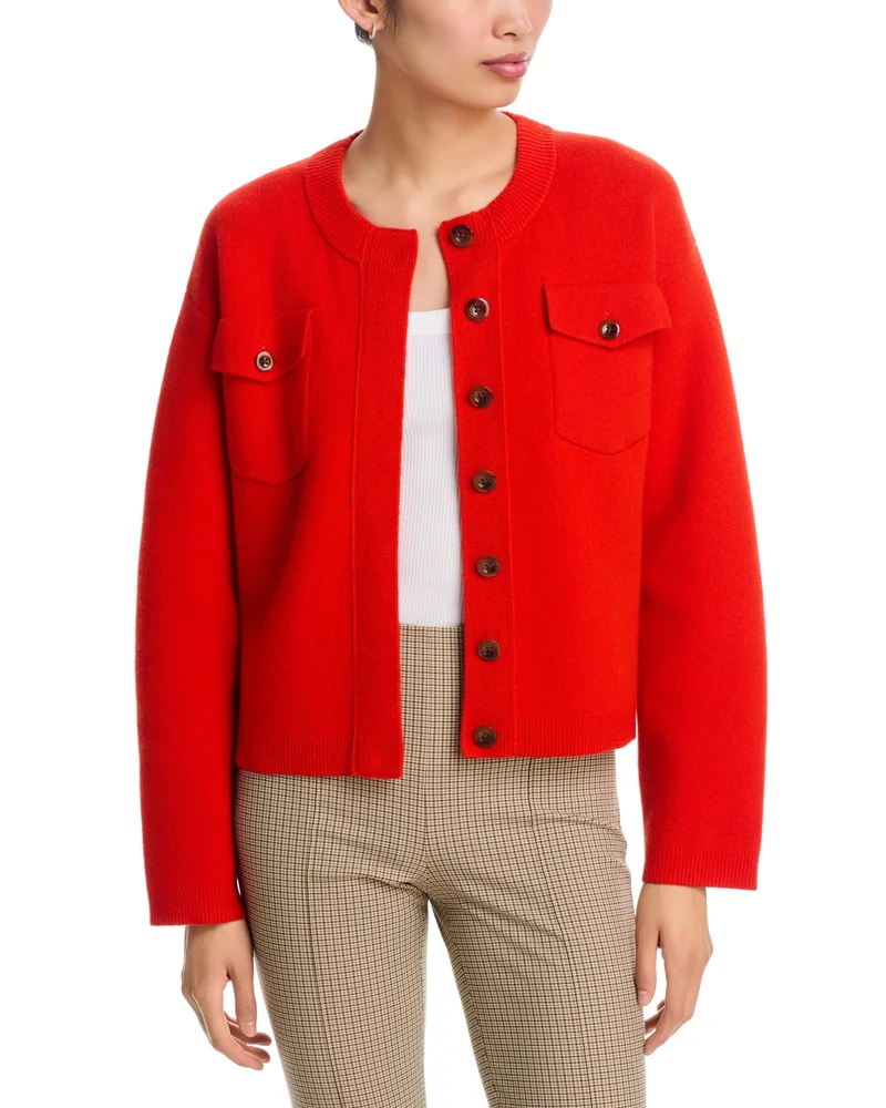 Wool-Blend Patch Pocket Cardigan Sweater