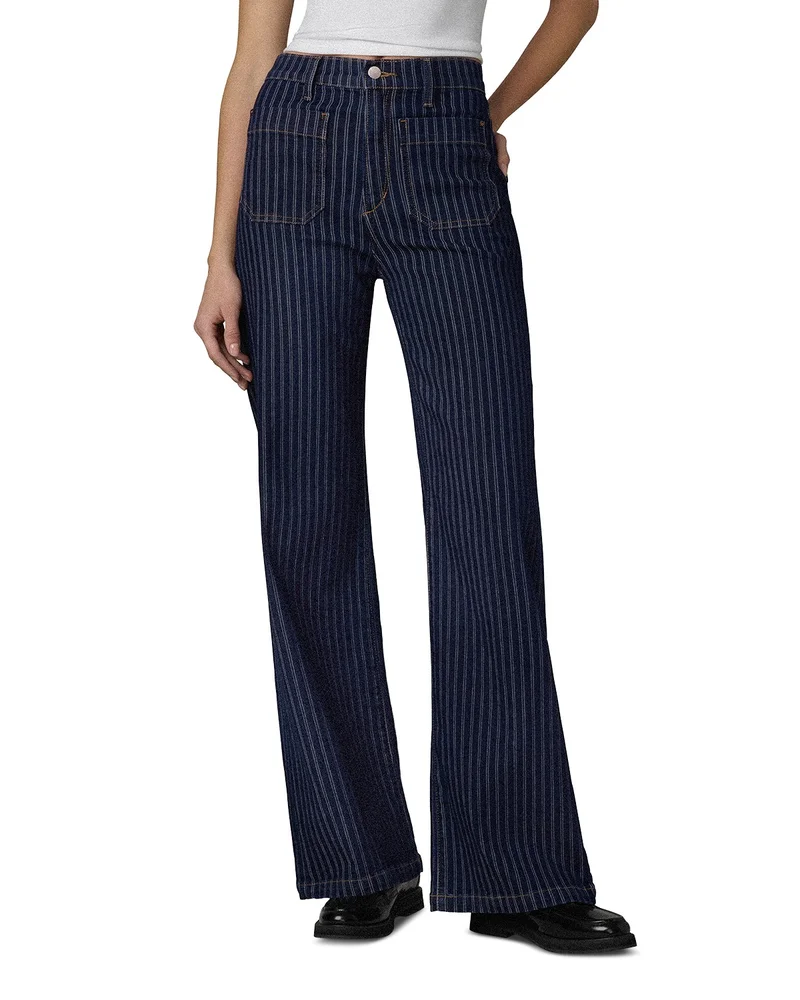 The Mia Patch Pocket High Rise Wide Leg Jeans in Indigo Stripe