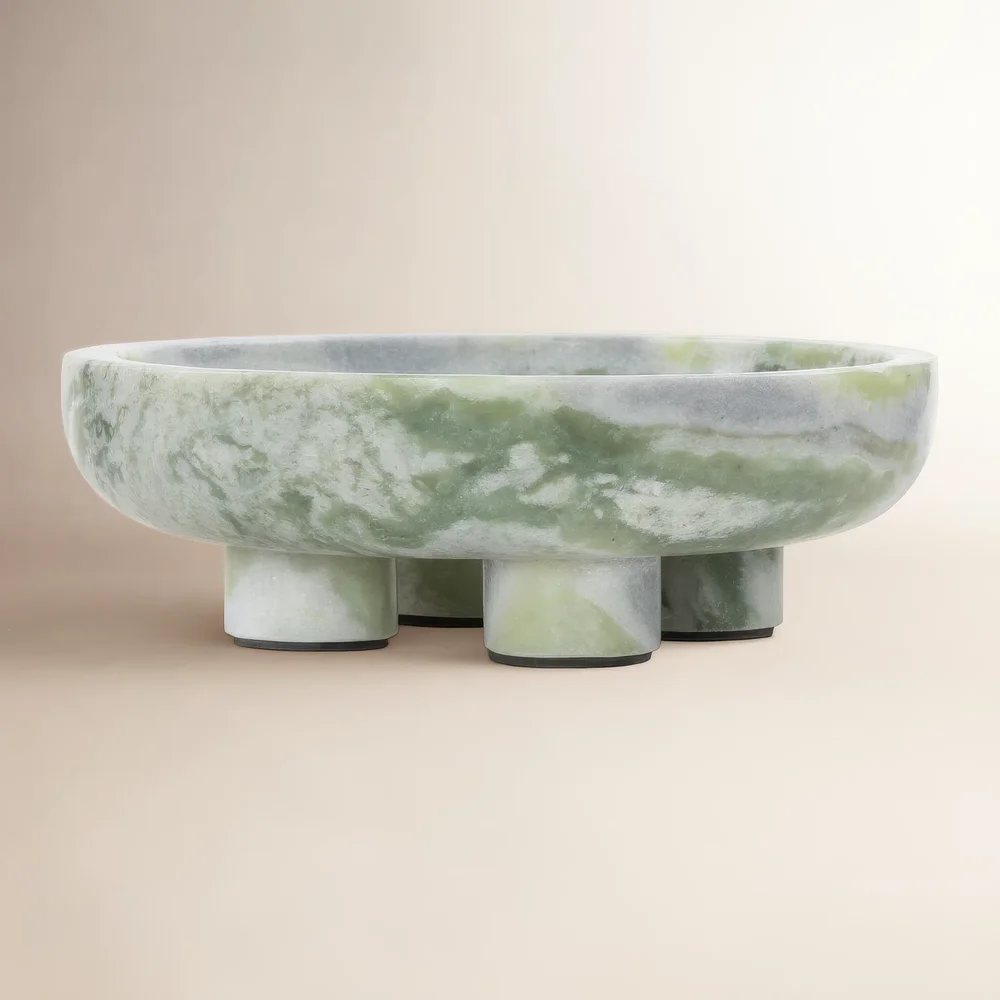 Marble Large Decorative Bowl with Swirl Pattern and Two Legs