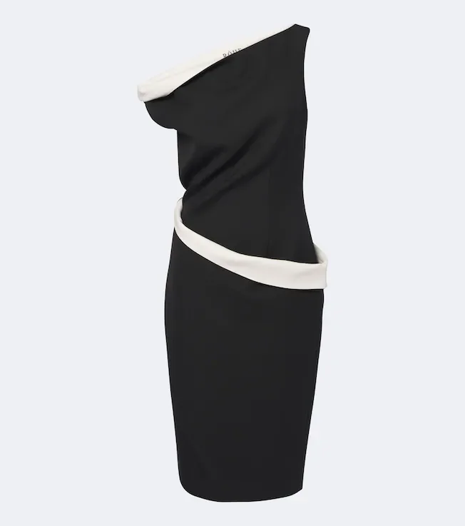 Paneled one-shoulder wool-blend midi dress