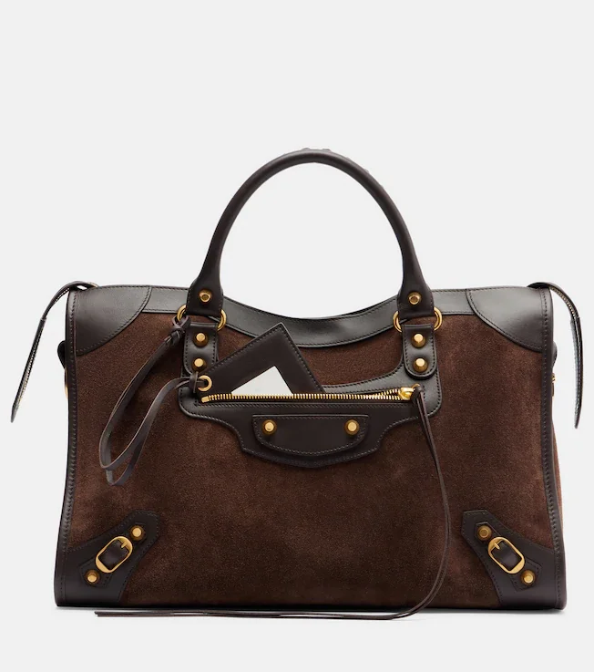 Le City Medium leather-trimmed suede tote bag