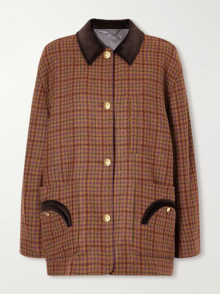 Clelia corduroy-trimmed checked wool jacket