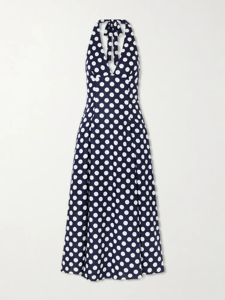 Murano polka-dot linen halterneck midi dress