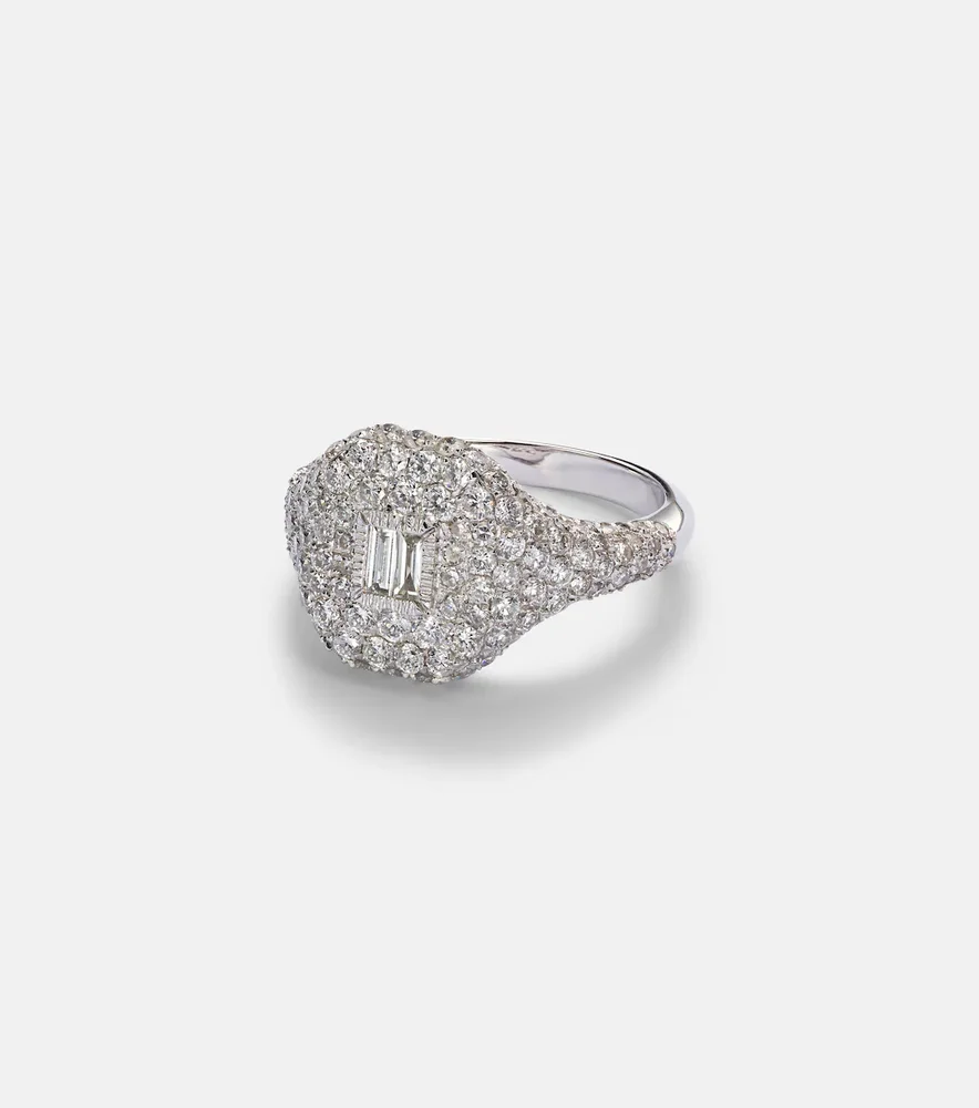 Pavé 18kt white gold pinky ring with diamonds