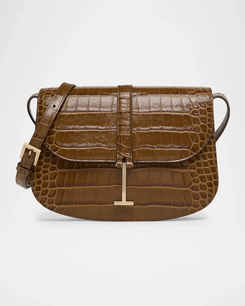 Kara Small Croc-Embossed Leather Crossbody Bag