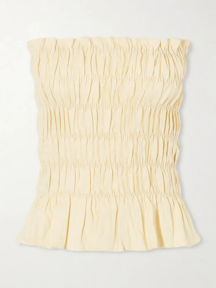 Tiera strapless shirred linen top