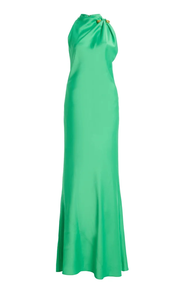 Draped-Neck Bias Maxi Dress