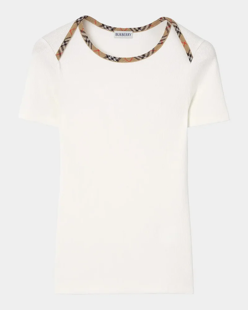 Stephanie Check-Trim Cotton Rib T-Shirt