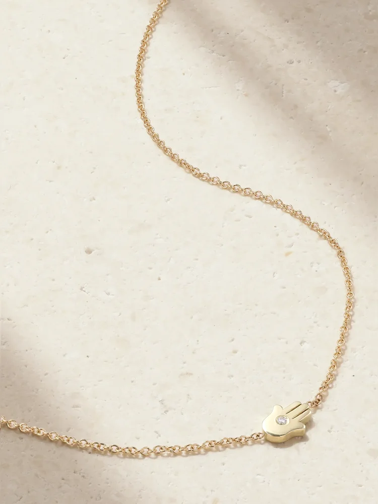 Mini Hamsa 18-karat gold diamond necklace
