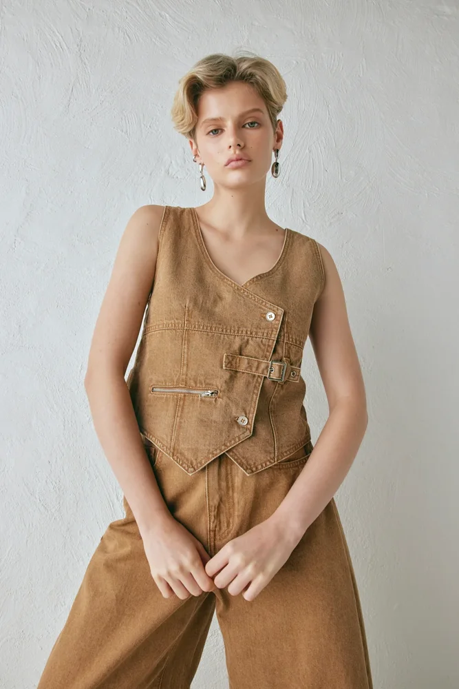 Ali Denim Vest Tan